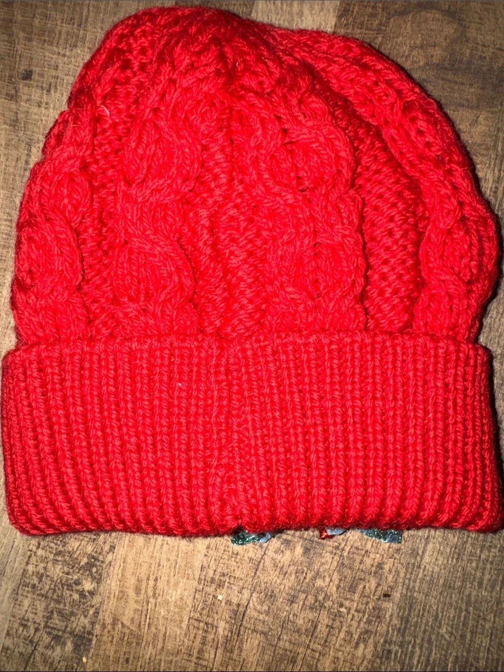 Vintage Irish Kids 100% Merino Wool Christmas Poinsettia Cuffed Beanie Hat Red